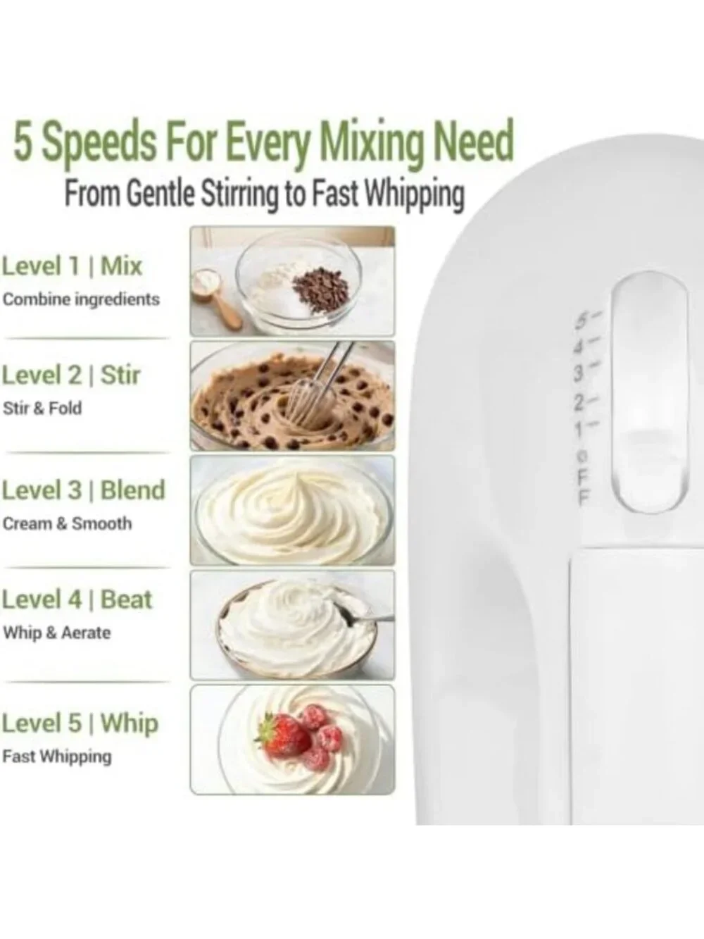 5-Speed Electric Hand Mixer with 4 Mixing Bowls & Whisks - Kitchen Baking Set
